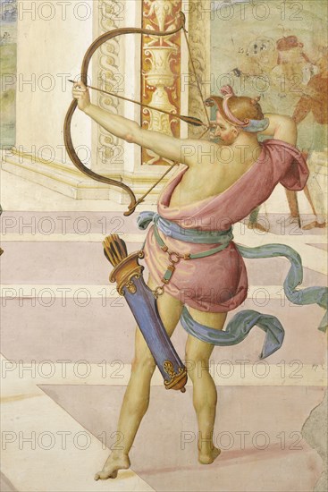 Panicale (Italy, Umbria, province of Perugia), Church of San Sebastiano. Perugino, Martyrdom of San Sebastiano, fresco, 1505. Detail