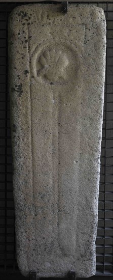 Tombstone with cord and scallop, Franciscan symbols