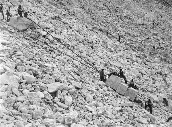 italy, tuscany, carrara marble quarry, carrying blocks of marble, 1800-1900