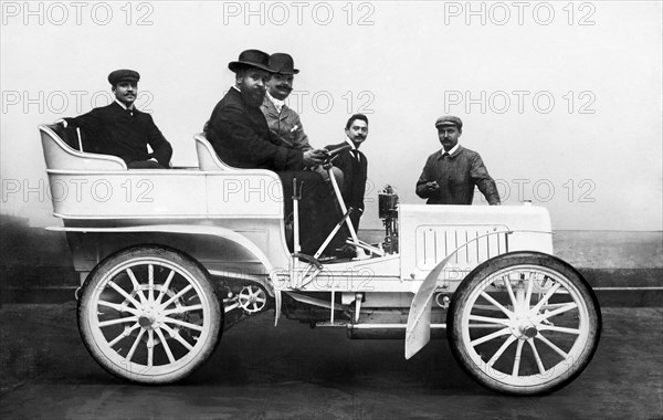 baron alberto franchetti, well-known musician in his fiat car 1900