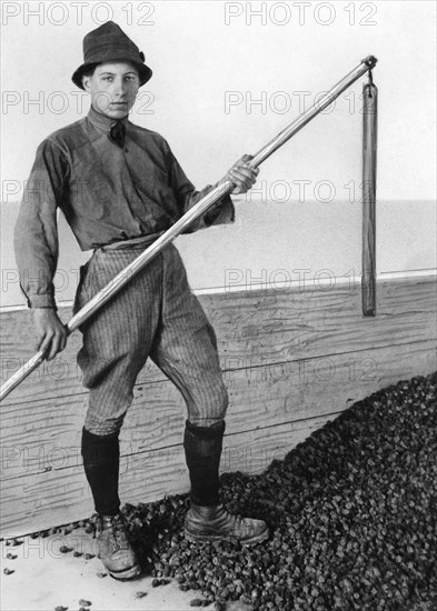 italy, threshing of the larch strobiles, 1920-1930