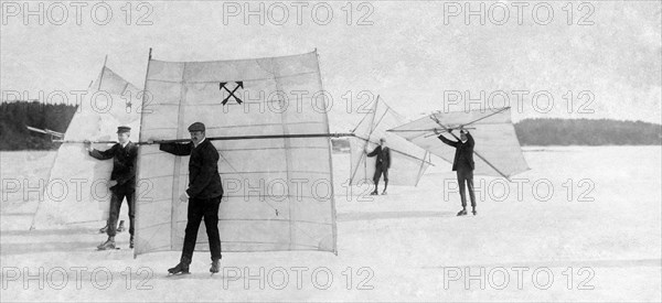 ice skating with sail, 1900-10