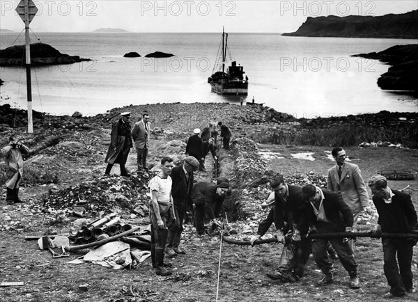 premier câble entre l'amérique et l'angleterre ligne côtière à oban en écosse, 1956