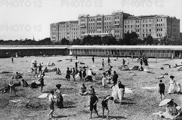 italie, lido de venise, établissement des bains au lido de venise, 1910