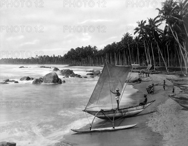asie, sri lanka, la plage près de colombo à ceylan, 1910