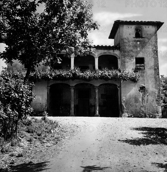 toscane, figline, vue de la ferme le chiuse, 1942