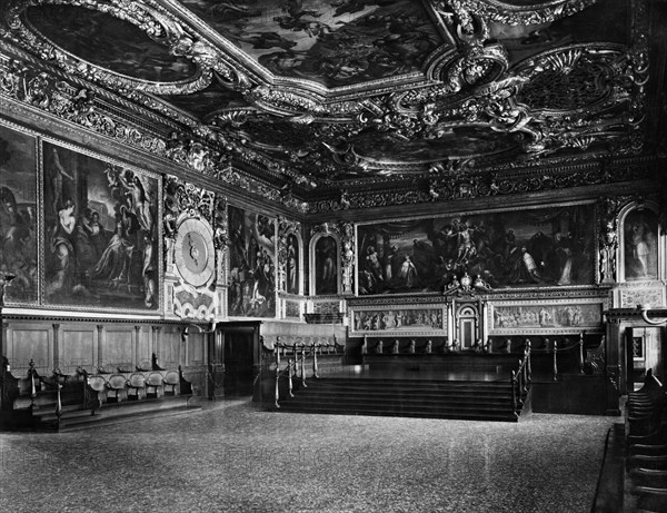 italie, venise, venise, intérieur du palais ducal, salle du sénat, 1920 1930