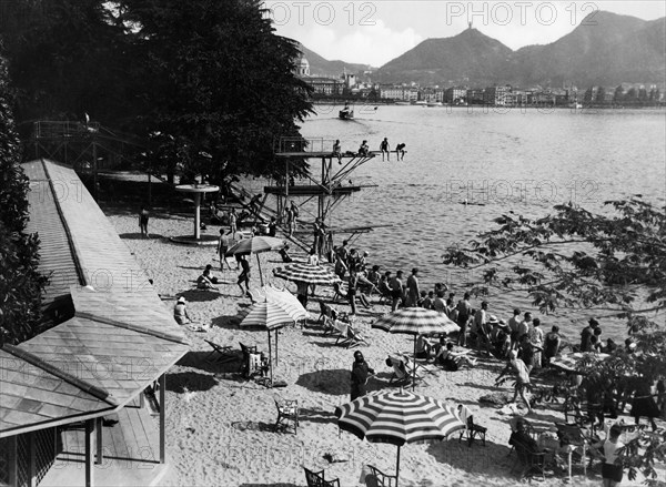 italie, lombardie, como, vue du lido, 1930 1940