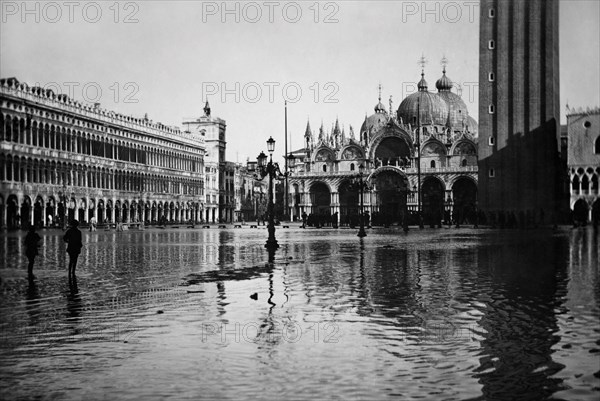 italie, venise, piazza san marco inondée, 1910 1920