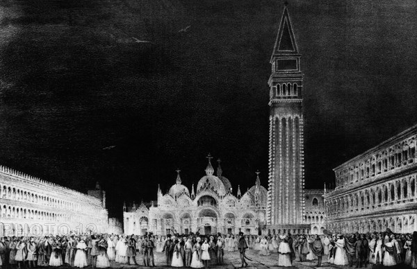 italia, venezia, piazza san marco illuminata a gas, 1956