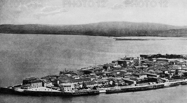 italie, toscane, orbetello, vue aérienne, 1920 1930