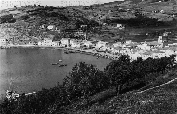 italie, toscane, île d'elbe, porto azzurro, vue, 1957