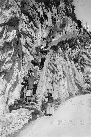 italie, campanie, île de capri, les anciennes marches d'anacapri, 1910 1920