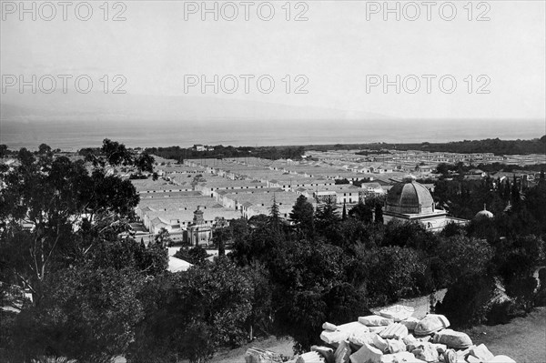 italie, sicile, messine, vue de la nouvelle ville depuis le cimetière, 1910