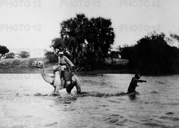 afrique, eritrea, traversée de la rivière gasc en crue, 1920 1930