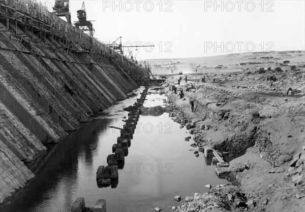 afrique, égypte, aswan, construction du barrage, 1930