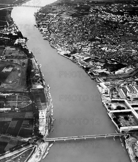 afrique, egypte, le caire, vue aerienne du fleuve nil, 1920 1930