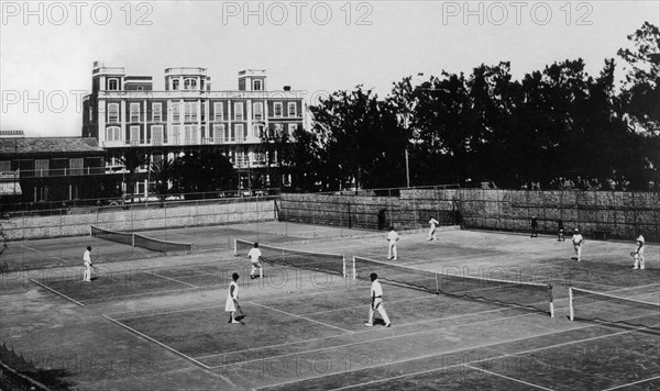 espagne, archipel des canaries, las palmas, courts de tennis de l'hôtel metropole, années 1920 1930