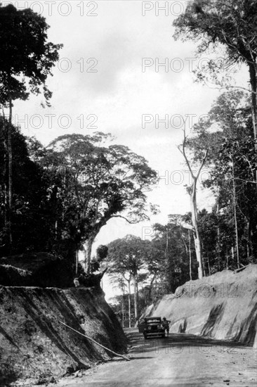 afrique, congo belge, la route tracée par les Belges vers stanleyville à travers la forêt habitée par les pygmées, 1927 1930