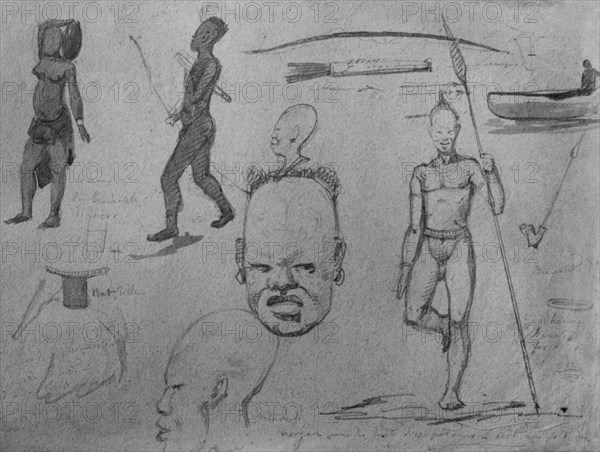 afrique, dessins d'explorateurs anthropologiques, africains indigènes, 1910 1920