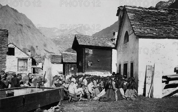 europe, italie, piémont, riale in val formazza, la messe, 1910