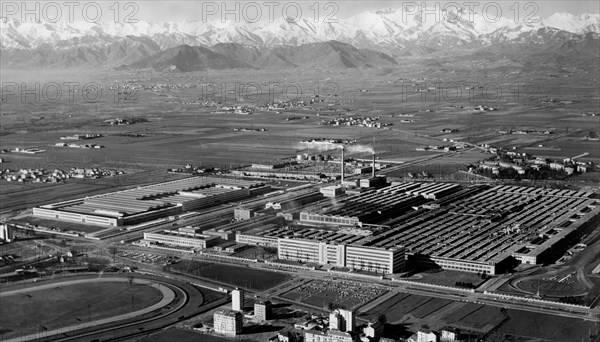 europe, italie, piedmont, turin, industrie automobile fiat mirafiori, vue aérienne, 1959