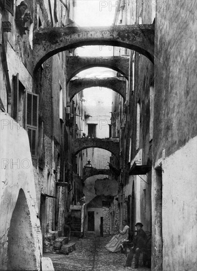 europe, italie, ligurie, san remo, ruelle de la ville, 1900 1910