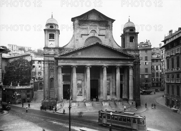 europe, italie, ligurie, genes, facade de l'eglise de nunziata, 1920s 1930