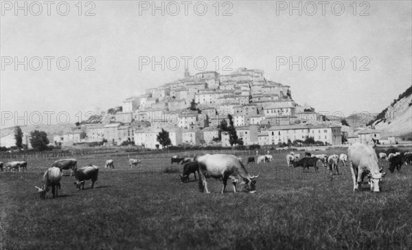 europe, italie, abruzzes, chêne de rocca di mezzo, panorama, 1930 1940