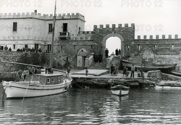 battlemented gate, pianosa island, tuscany, italy 1955