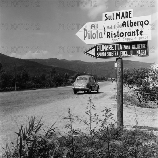 fiumaretta, foce di magra, ligurie, italie, 1957