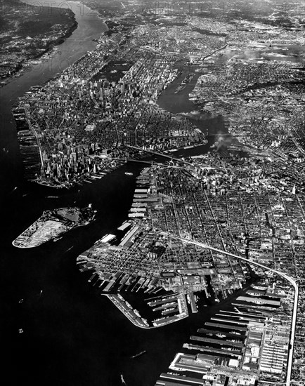 amerique du nord, vue aerienne de new york et brooklin, 1966