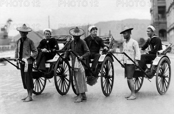 cina, hong kong, marine americani sui risciò, 1930