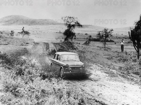 une fiat 1100 lors de la course d'en- haut d'ar arusha, 1964