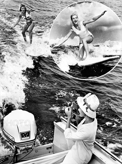 surf dans le sillage du hors-bord, floride, 1964