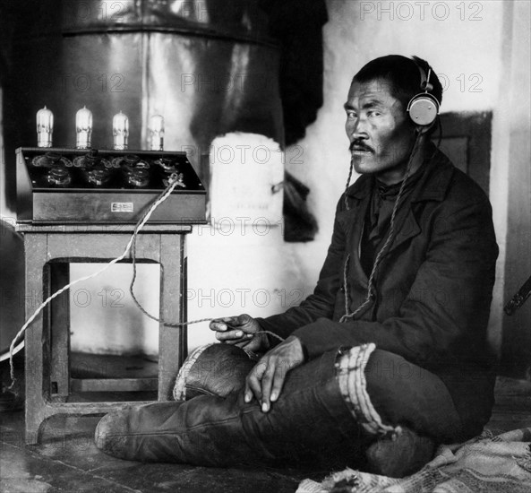 A oirato listening to the radio. 1920-30