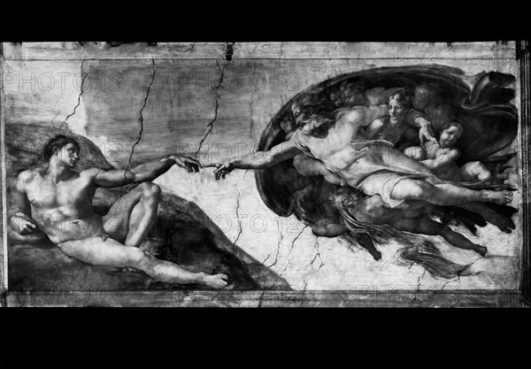 Part of the fresco the creation of Adam by Michelangelo. Sistine Chapel. Vatican City. 1960