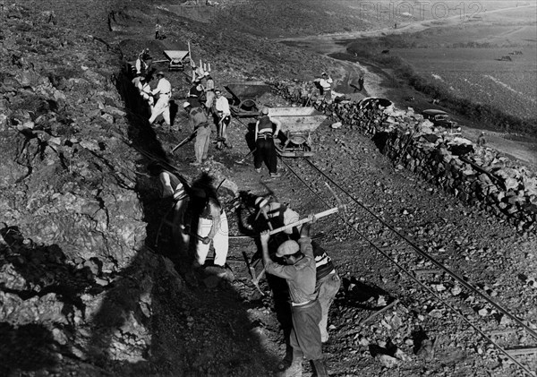 Construction of the road scutari - puca - kukes. albania. 1940