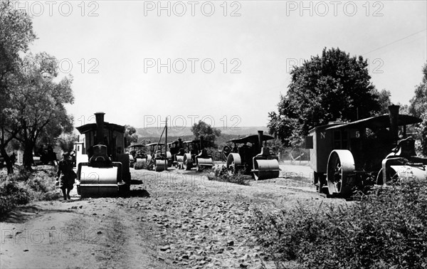 Construction of the road elbasan - libraschi - coriza. albania. 1940