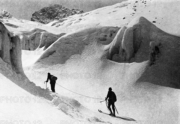 Ski hikers in austria. 1930