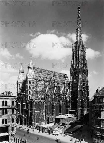 St. Stephen's Cathedral. Stephansdom. Vienna Cathedral. reconstruction work and restoration after the fire of 1945