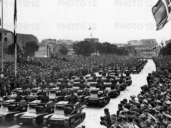 Italy. Rome. military parade in via dell'impero. 1930