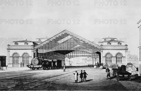 Italy. Rome. Termini Station at the time of Pope Pius IX in an 1850 engraving