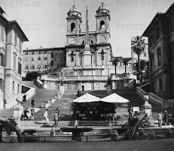 Trinità dei Monti. Spanish Steps and Piazza di Spagna. Rome 1930