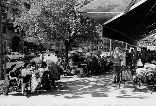 Italy. Rome. tables in Via Veneto. 1958