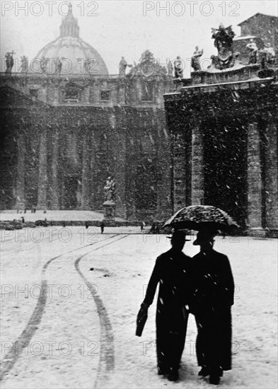 Italy. Rome. Piazza San Pietro under the snow. 1959