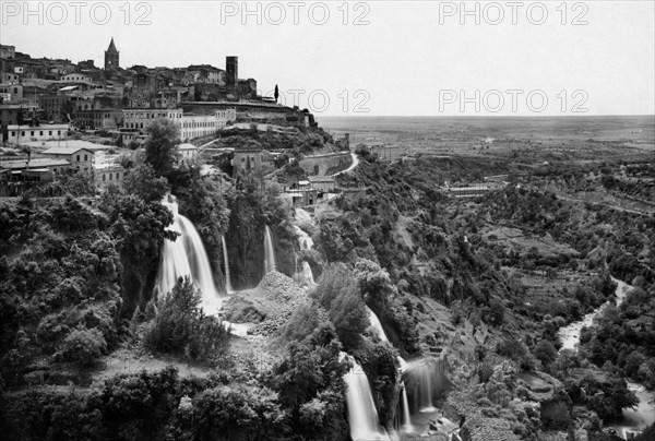 Italy. Lazio. view of Tivoli with waterfalls. 1957