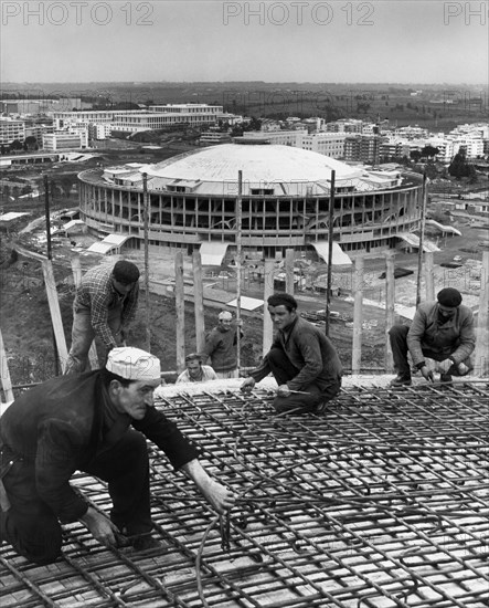 Italy. Lazio. Rome. construction of the Sports Palace for the 1960 Rome Olympics. 1959