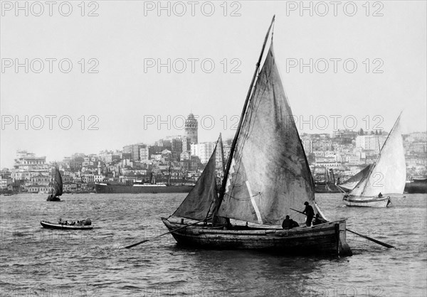 Turkey. istanbul. view of the galata quarter with the Genoese tower. 1920-30