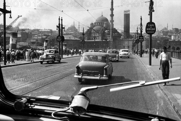 Turkey. Istanbul. Great Galata Bridge and the Basilica of Saint Sofia Mosque. 1950-60